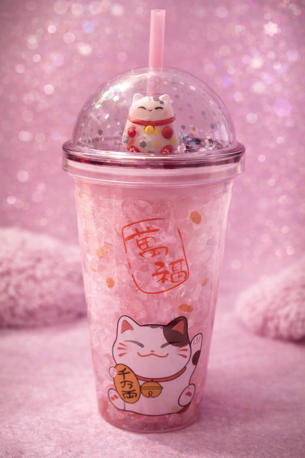 Trinkbecher mit Strohhalm – Maneki Neko  500 ml