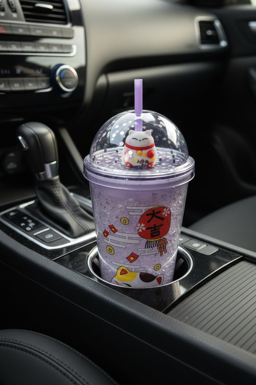Trinkbecher mit Strohhalm – Maneki Neko  500 ml
