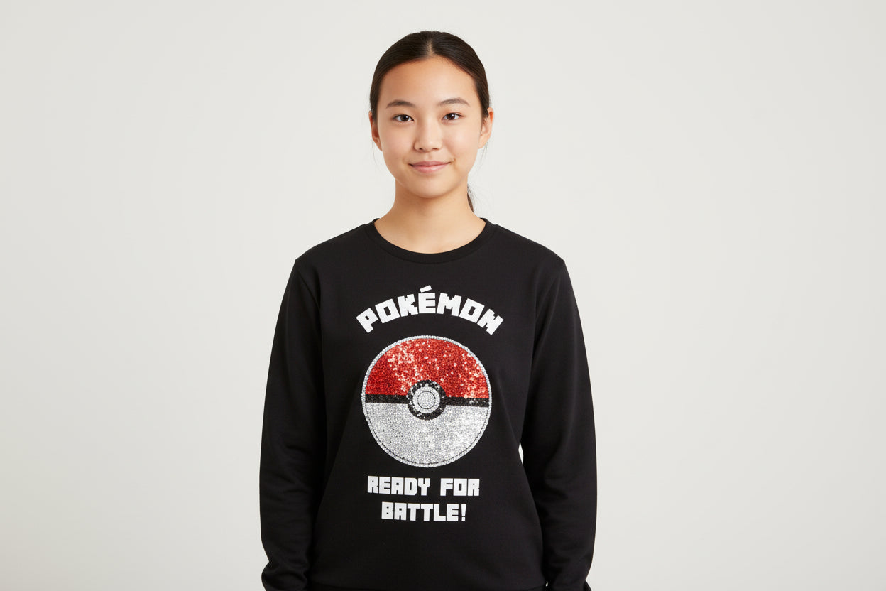 Pokémon Sweatshirt - Schwarz - Mädchen – Pailletten Wendemotiv Pikachu
