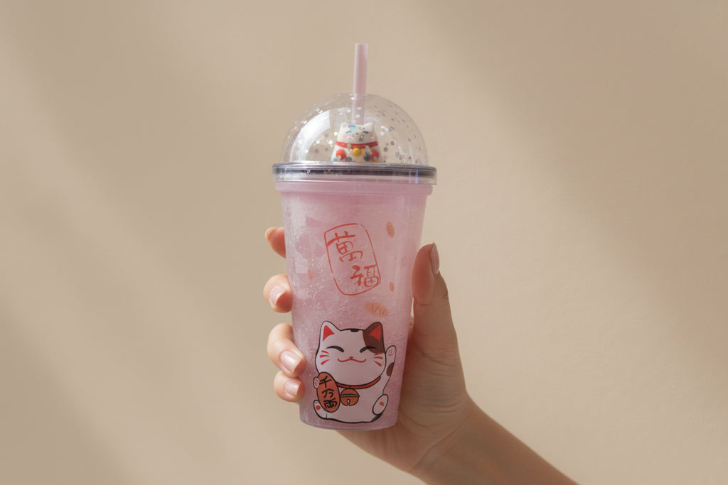 Trinkbecher mit Strohhalm – Maneki Neko  500 ml