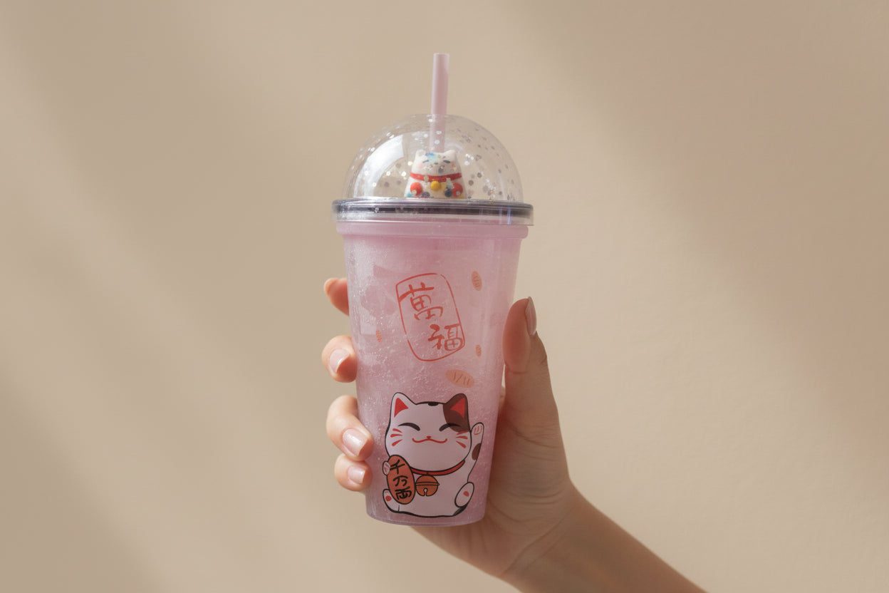 Trinkbecher mit Strohhalm – Maneki Neko  500 ml