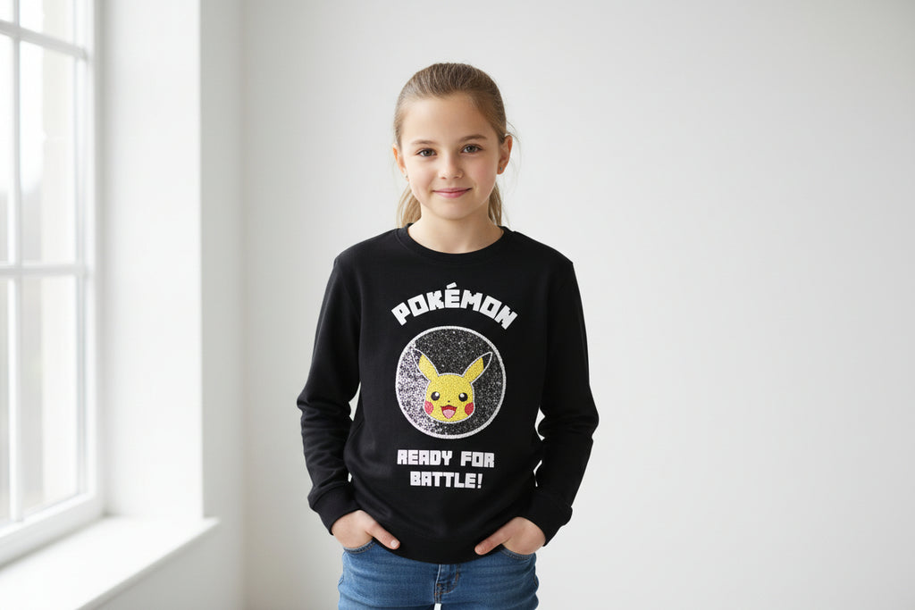 Pokémon Sweatshirt - Schwarz - Mädchen – Pailletten Wendemotiv Pikachu