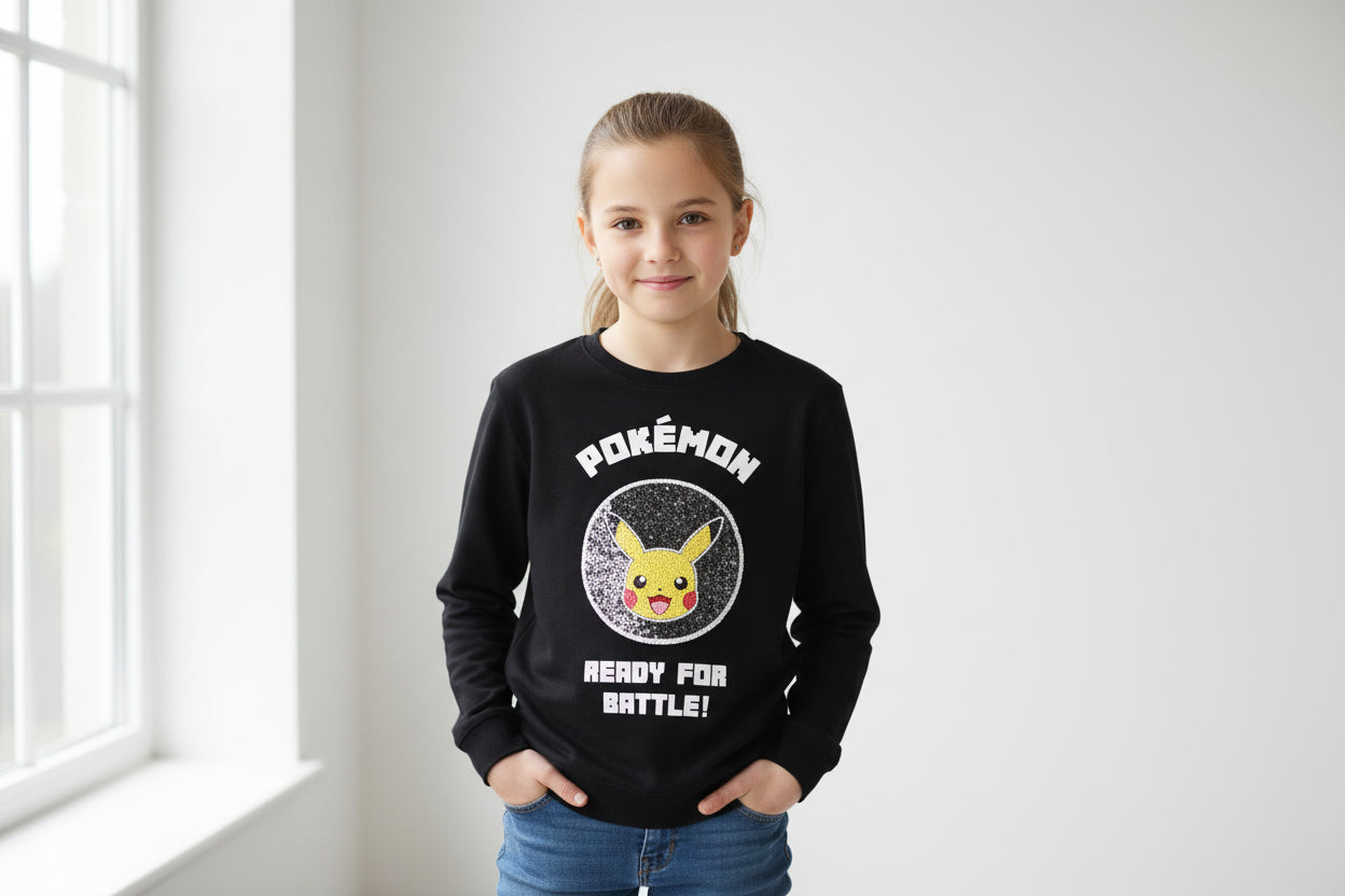 Pokémon Sweatshirt - Schwarz - Mädchen – Pailletten Wendemotiv Pikachu