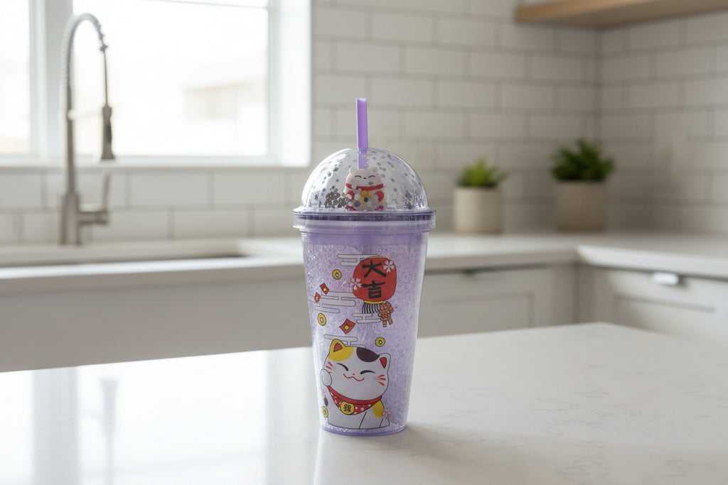 Trinkbecher mit Strohhalm – Maneki Neko  500 ml