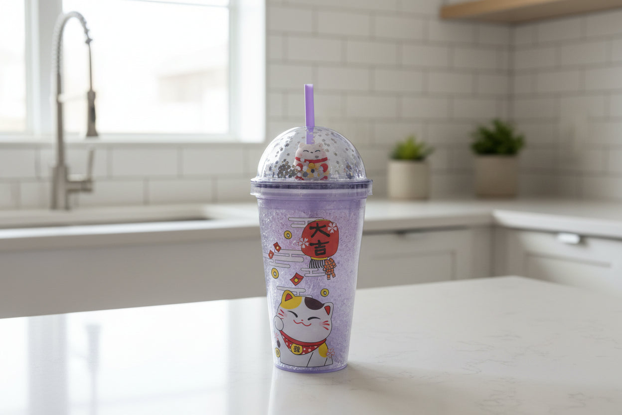 Trinkbecher mit Strohhalm – Maneki Neko  500 ml